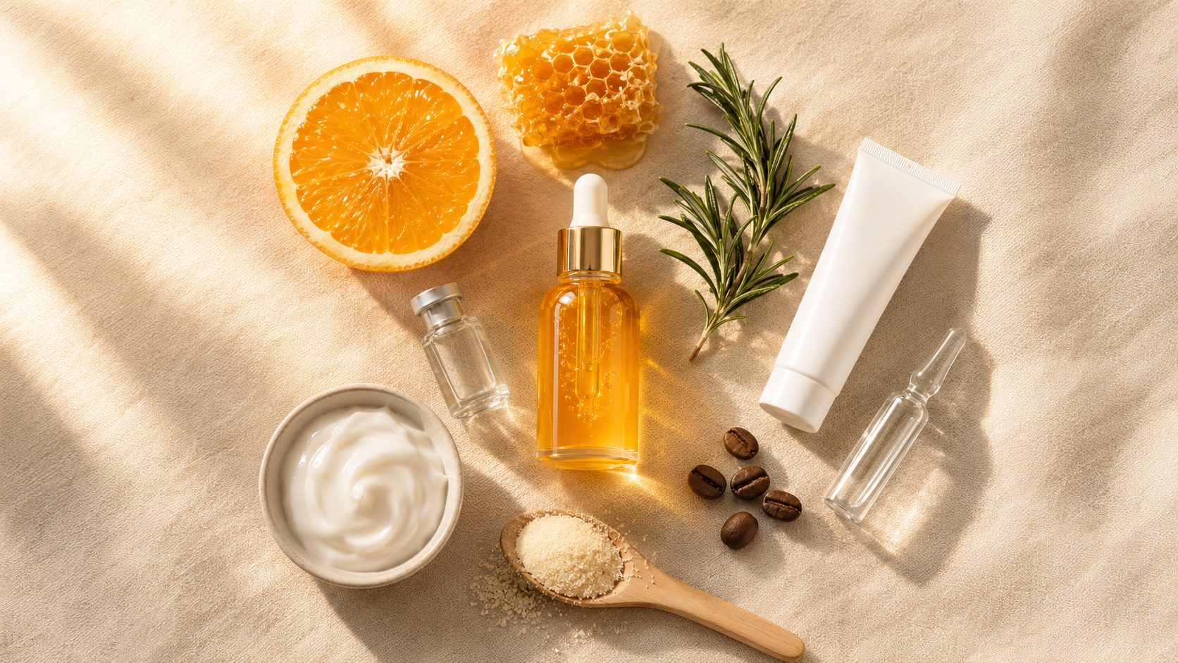 Anti-aging serum və krem inqrediyentlər — vitamin c, retinol, peptid, kollagen və niasinamid